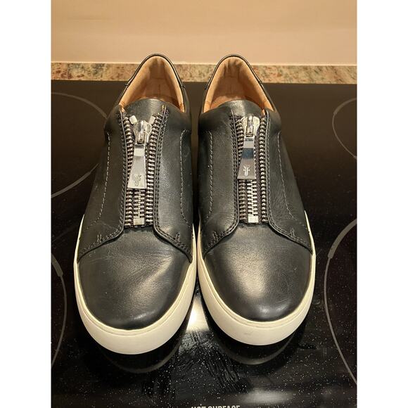 Frye Lena Zip Low Top Black Leather Zipper Sneaker Platform Shoes US W’s 9.5 - Picture 2 of 8